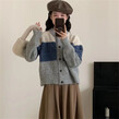 Áo khoác len nữ họa tiết kẻ sọc phối màu phong cách vintage thiết kế độc đáo dáng rộng lười biếng dễ phối đồ
