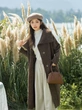 Áo khoác cardigan len dài màu nâu cổ lớn dành cho nữ