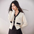 Áo len dệt kim cardigan nữ dáng ngắn phối viền đơn giản