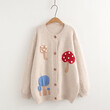 Áo khoác len cardigan họa tiết cây nấm dễ thương, áo sơ mi cổ phối ren cho nữ