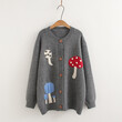 Áo khoác len cardigan họa tiết cây nấm dễ thương, áo sơ mi cổ phối ren cho nữ