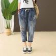 Quần baggy jean nữ thêu hình những ngôi sao sờn rách
