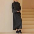 Set áo len dáng rộng + chân váy dài kèm khăn choàng mùa thu đông