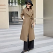 Áo khoác trench coat dáng dài nữ, phong cách cao cấp, cổ bẻ có đai thắt eo