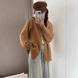 Áo khoác len cardigan nữ cổ bẻ, dáng rộng, kiểu vintage khóa kéo đôi mùa thu đông