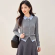 Áo khoác len cardigan nữ giả 2 cổ phối sơ mi