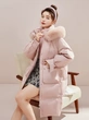 Áo khoác lông vũ dáng dài dày dặn nữ cổ lông cáo màu macaron