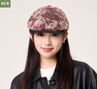 Mũ lưỡi trai/beret nữ phong cách retro, họa tiết caro nhuộm loang vintage