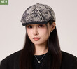 Mũ lưỡi trai/beret nữ phong cách retro, họa tiết caro nhuộm loang vintage