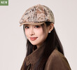 Mũ lưỡi trai/beret nữ phong cách retro, họa tiết caro nhuộm loang vintage