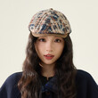 Mũ lưỡi trai/beret nữ phong cách retro, họa tiết caro nhuộm loang vintage