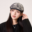 Mũ lưỡi trai/beret nữ phong cách retro, họa tiết caro nhuộm loang vintage