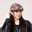 Mũ lưỡi trai/beret nữ phong cách retro, họa tiết caro nhuộm loang vintage