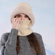 Mũ len nữ trùm đầu liền cổ giữ ấm, dày dặn che tai chống lạnh mùa đông