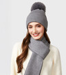 Bộ khăn mũ len đan chéo viền thời trang thu đông cho nữ