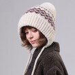 Mũ len dệt kim, họa tiết dệt nổi, có lót lông giữ ấm cho mùa thu đông