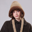 Mũ len dệt kim phối màu viền gập, có dây buộc phù hợp cho mùa thu đông