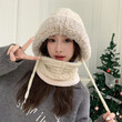 Mũ len nữ kết hợp khăn quàng cổ có dây - ảnh 1