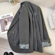 Áo blazer nữ màu xám phối vintage, thiết kế cá tính, dáng casual