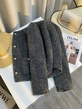Áo khoác dạ tweed ngắn nữ màu xám lót bông