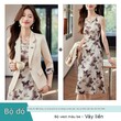 Bộ vest nữ màu be kiểu mới tay lửng mặc xuân kèm đầm liền... - ảnh 2