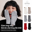 Găng tay len dệt kim giữ ấm mùa đông, có ngón, lót nỉ, cảm ứng, màu trơn