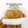 Găng tay da lộn lót lông nữ mùa đông, giữ ấm, chống lạnh, chống gió, dày dặn