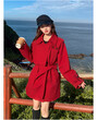 Áo khoác măng tô nữ ngắn màu đỏ phong cách cổ điển nữ, mặc xuân thu