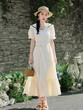 Đầm dài trắng chiết eo tay phồng nữ mặc hè