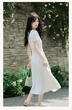 Đầm dài nữ cổ vuông tay phồng thanh lịch, chiết eo tôn dáng, mặc mùa hè