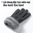 Găng tay nam mùa đông cảm ứng vải nhung, dày giữ ấm, lái xe