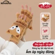 Găng tay len nửa ngón có nắp lật giữ ấm mùa đông hình cáo nhỏ dễ thương cho trẻ em