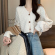 Áo cardigan len nữ cổ chữ V kiểu dáng ngắn, rộng rãi thích hợp mùa thu đông