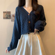 Áo cardigan len nữ cổ chữ V kiểu dáng ngắn, rộng rãi thích hợp mùa thu đông