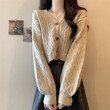 Áo cardigan len nữ cổ chữ V kiểu dáng ngắn, rộng rãi thích hợp mùa thu đông
