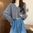 Áo cardigan len nữ cổ chữ V kiểu dáng ngắn, rộng rãi thích hợp mùa thu đông