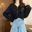 Áo cardigan len nữ cổ chữ V kiểu dáng ngắn, rộng rãi thích hợp mùa thu đông
