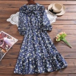Đầm thu đông hoạ tiết hoa nhí phong cách retro