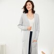 Áo khoác cardigan len nữ dáng dài, cổ chữ V, tay dài