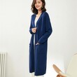 Áo khoác cardigan len nữ dáng dài, cổ chữ V, tay dài