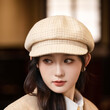 Mũ beret nữ cổ điển kẻ caro, chất dạ thu đông, kiểu họa sĩ