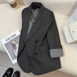 Áo khoác blazer nữ xám tay kẻ sọc phong cách cổ điển - ảnh 1