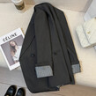 Áo khoác blazer nữ xám tay kẻ sọc phong cách cổ điển