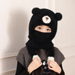 Mũ trẻ em hình gấu hoạt hình dễ thương, mũ liền khăn quàng cổ chất liệu lông mềm giữ ấm mùa đông