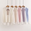 Set áo len gile + áo sơ mi nữ đính nơ