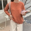 Áo len nữ cổ tròn họa tiết vặn thừng dệt kim phong cách retro