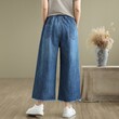 Quần jeans nữ ống suông lưng cao co giãn phối vải vá hình chú chó dễ thương