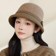 Mũ bucket nữ thu đông phong cách Anh kẻ caro giữ ấm