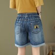 Quần short jean họa tiết thêu hình mèo