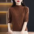 Áo len nữ cổ lọ tay ngắn dáng ôm thanh lịch 